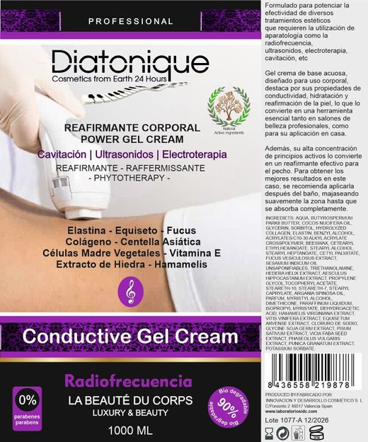 Gel-Crema Corporal Reafirmante Hidratante para Radiofrecuencia y Cavitación Diatonique - 1000 ml